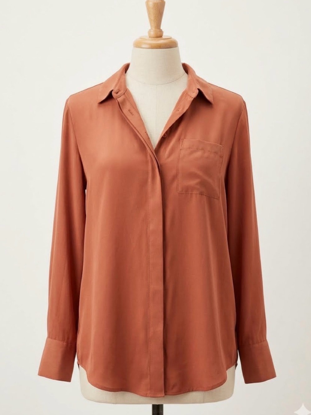 Nine West Rust Orange Long Sleeve Button Down Blouse Shirt - Size S
